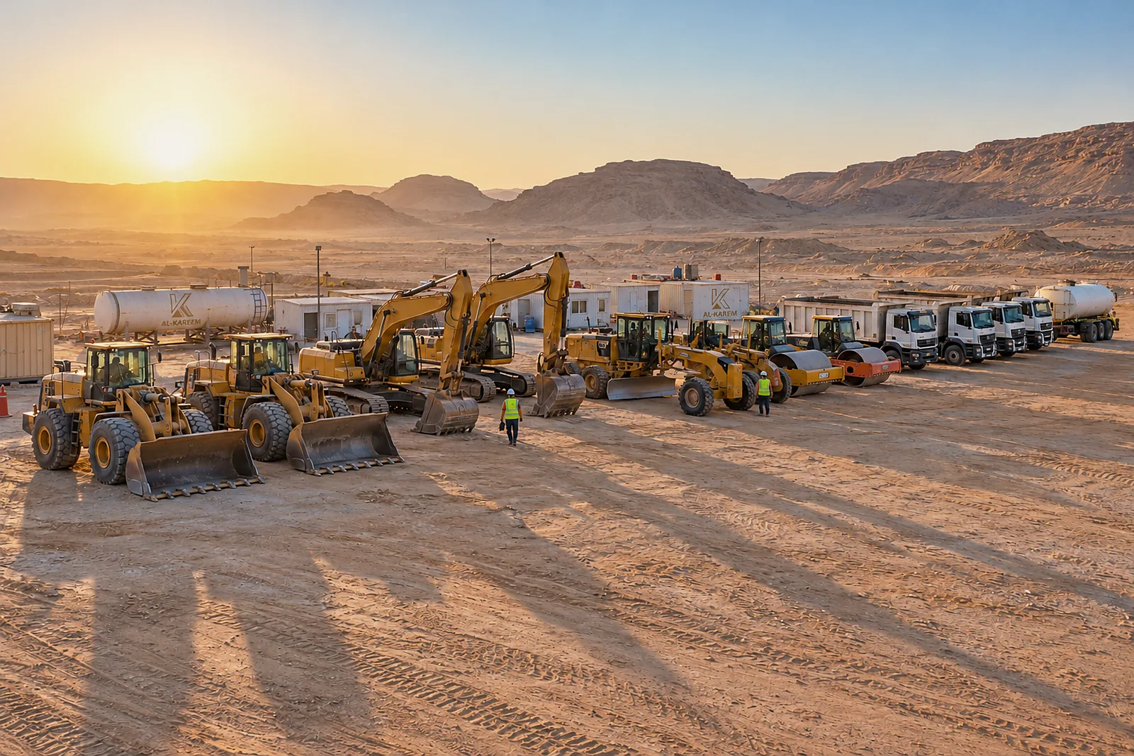 Equipment mobilised at a desert site